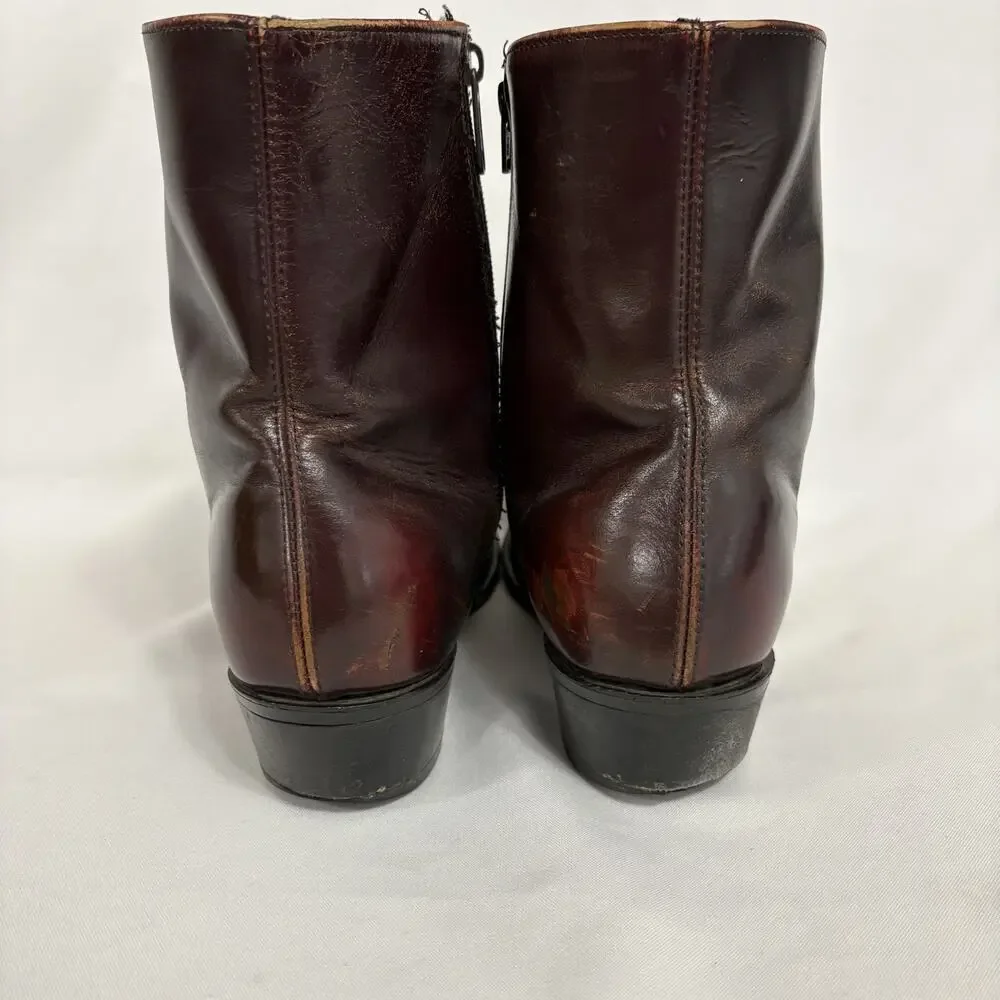 Vintage Wonder Walkers Mens 9.5 D Leather Western Boots USA Side Zip Oxblood